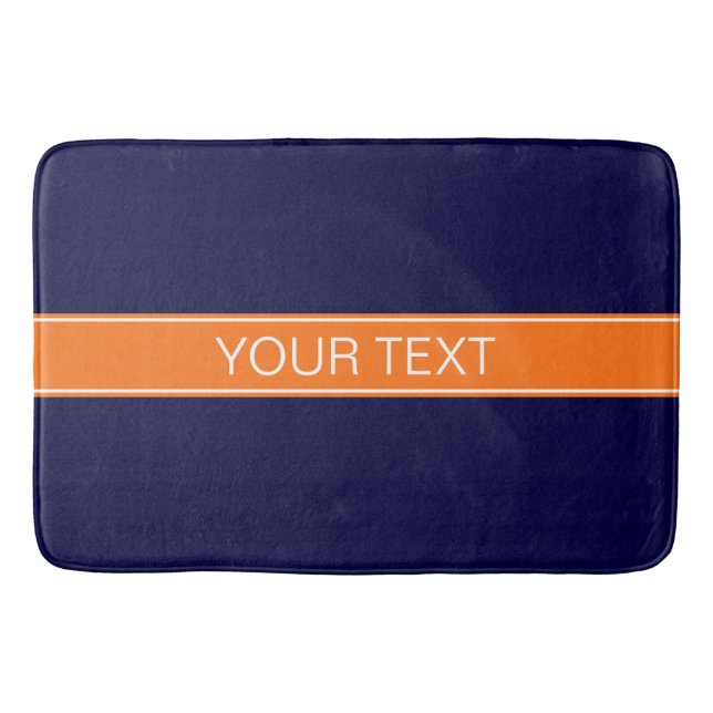 Solid Navy Blue, Pumpkin Ribbon Name Monogram Bathroom Mat (Front)