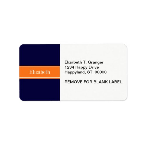 Solid Navy Blue Pumpkin Ribbon Name Monogram Label