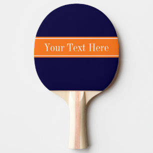 Solid Navy Blue, Pumpkin Ribbon Name Monogram Ping-Pong Paddle