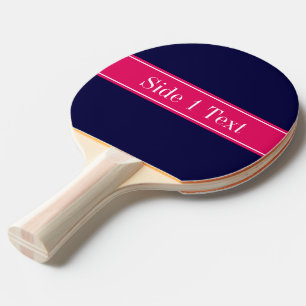 Solid Navy Blue, Raspberry Ribbon Name Monogram Ping Pong Paddle