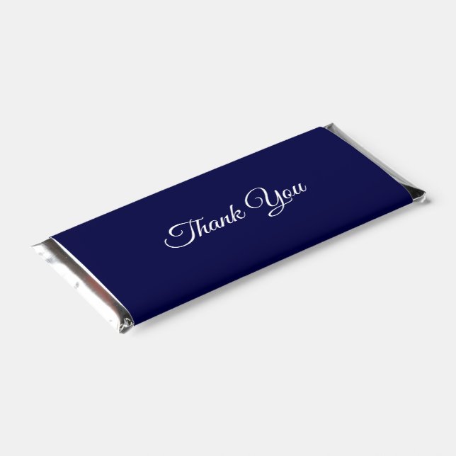 Solid Navy Blue Thank You Names and Date Hershey Bar Favors (Angled)