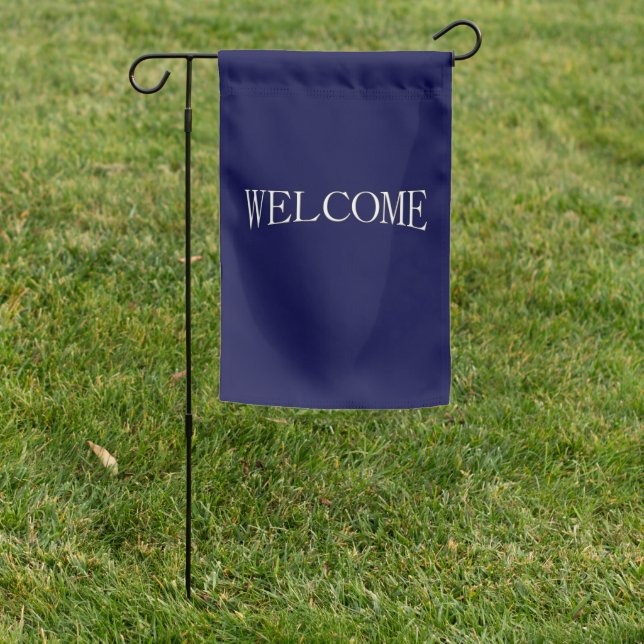 Solid Navy Blue Welcome Garden Flag (In SItu)