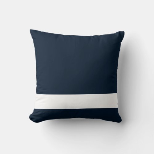 Solid Navy Blue with White Lower Stripe Throw Pillow