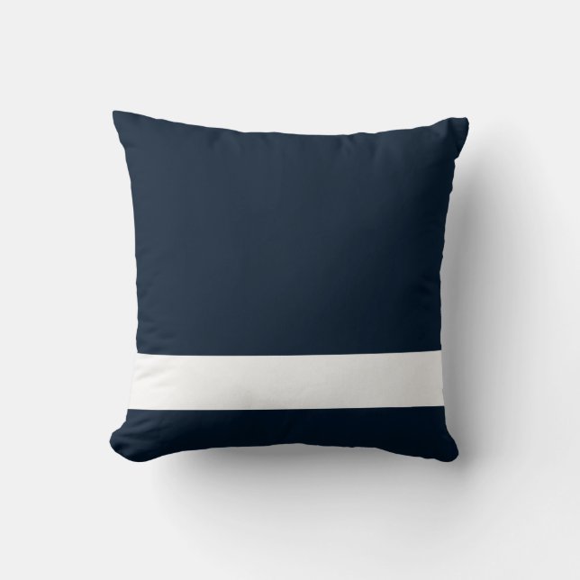 Solid Navy Blue with White Lower Stripe Throw Pillow (Front)