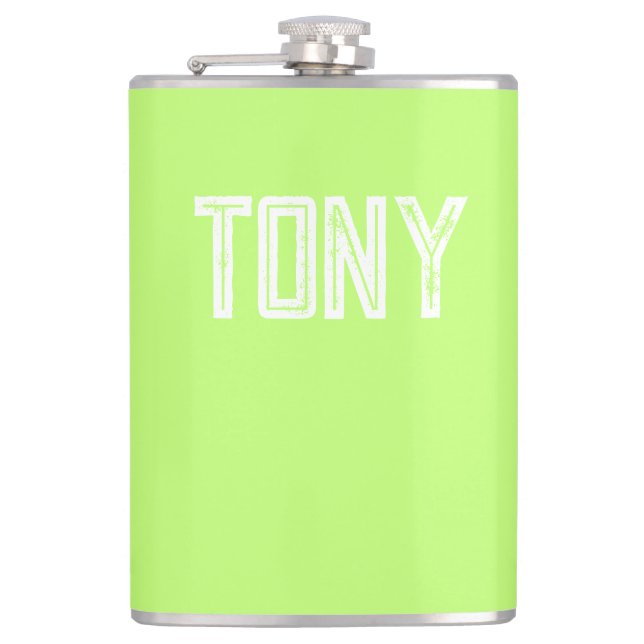 Solid Neon Apple Green Custom Name Monogram Flask (Front)
