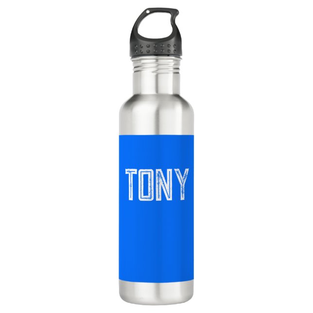 Solid Neon Blue Custom Name Monogram Stainless Steel Water Bottle (Front)