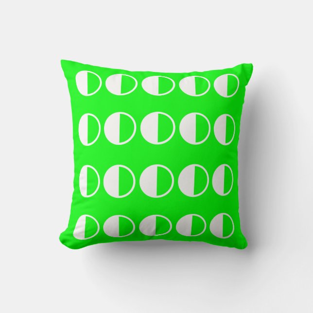 solid neon bright light green retro white circles throw pillow (Front)
