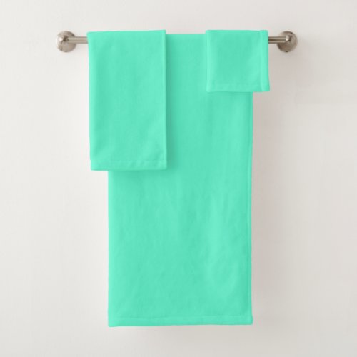 Solid neon mint cyan green bath towel set