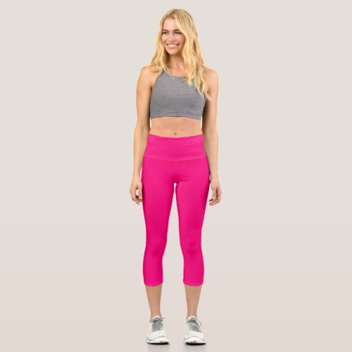 Solid Neon Pink High Waisted Yoga Capris