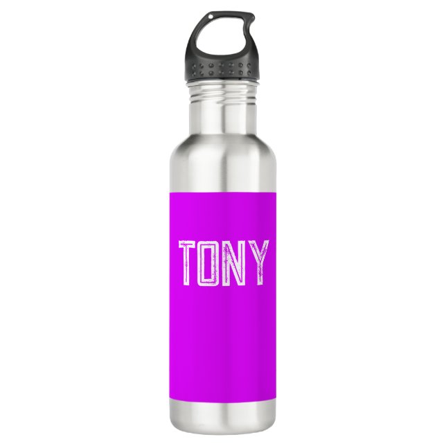 Solid Neon Purple Custom Name Monogram Stainless Steel Water Bottle (Front)