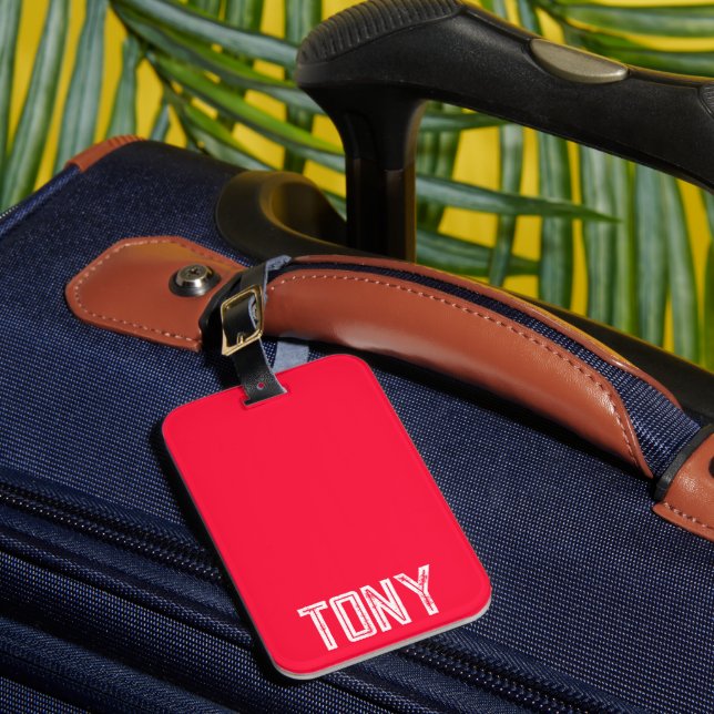 Solid Neon Red Color Custom Name Monogram Luggage Tag (Front Insitu 1)