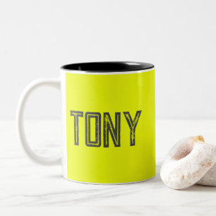 Solid Neon Yellow Color Custom Name Monogram Two-Tone Coffee Mug