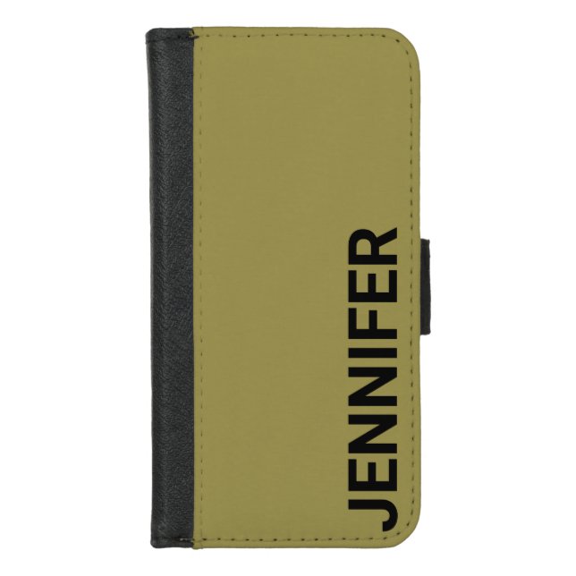 Solid Offbeat Green Custom Name iPhone Wallet Case (Front)