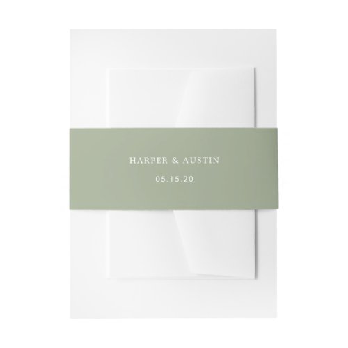 Solid Olive Green Personalized Wedding Invitation Belly Band