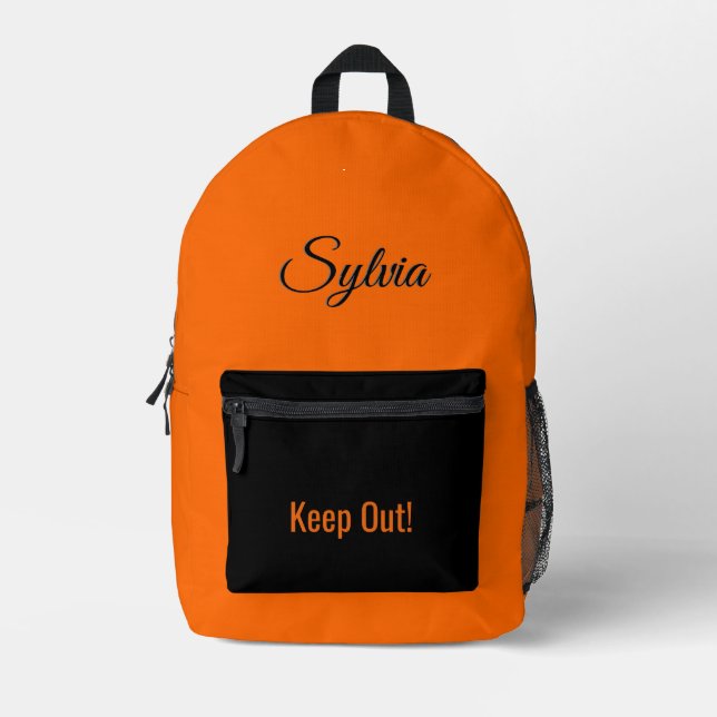 Solid Orange personal Name Printed Backpack (Front)