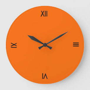 Solid Orange Roman Numerals Large Clock