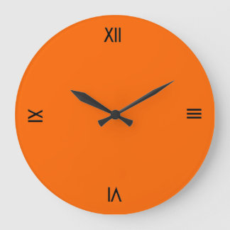 Solid Orange Roman Numerals Large Clock