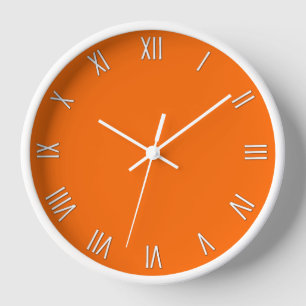 Solid Orange Roman Numerals Wall Clock