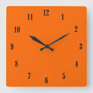 Solid Orange with Black Fonts Square Wall Clock