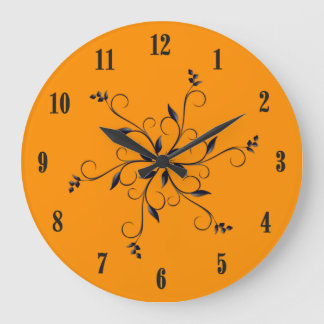 Solid Orange with Black Numbers and Accent Large Clock