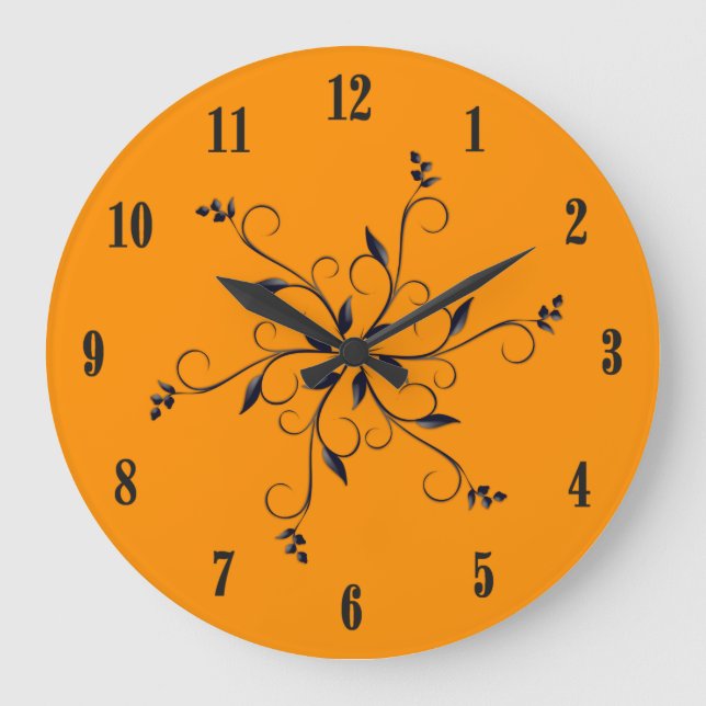 Solid Orange with Black Numbers and Accent Large Clock (Front)
