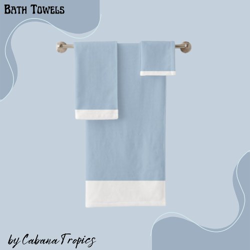 Solid Pale Blue  White Trim Bath Towel Set