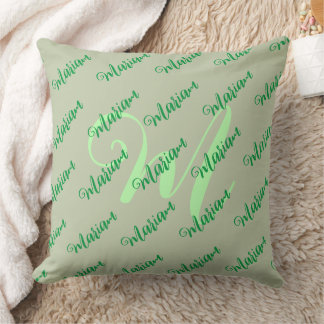 Solid Pale Sage Green Pillow with Name & Monogram