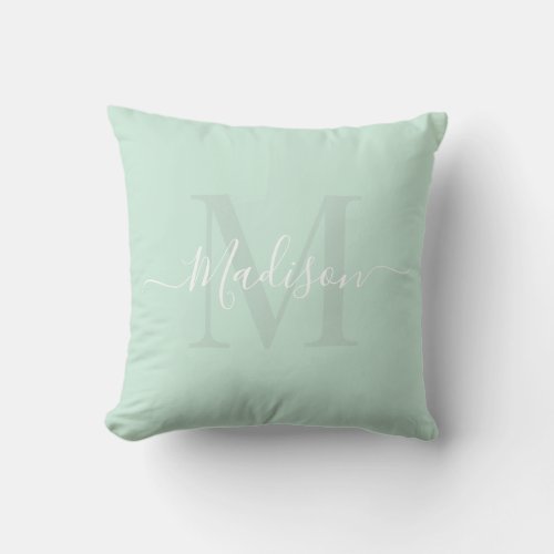 Solid Pastel Blue Aqua Green Custom Monogram Name Throw Pillow