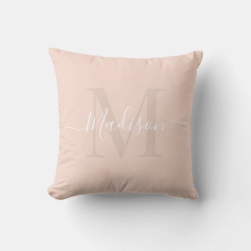 Solid Pastel Blush Pink Custom Monogram Name Throw Pillow