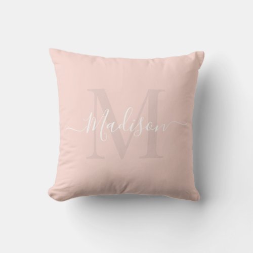 Solid Pastel Blush Pink Monogram Name Throw Pillow