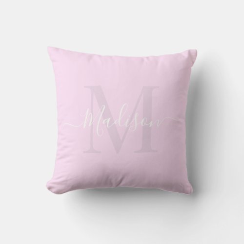 Solid Pastel Candy Pink Custom Monogram Name Throw Pillow