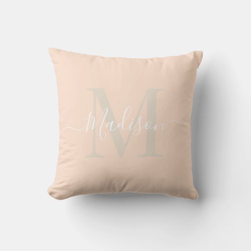 Solid Pastel Coral Pink Custom Monogram Name Throw Pillow