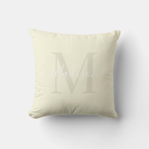 Solid Pastel Cream Beige Yellow Custom Monogram  Throw Pillow