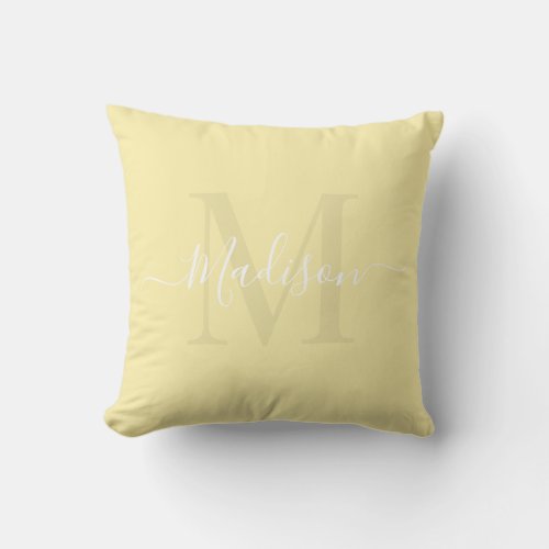 Solid Pastel Cream Yellow Custom Monogram Name Throw Pillow