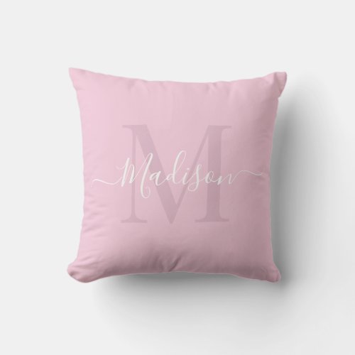 Solid Pastel Fairy Tale Pink Custom Monogram Name Throw Pillow