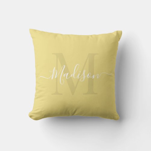 Solid Pastel Flax Yellow Custom Monogram Name Throw Pillow