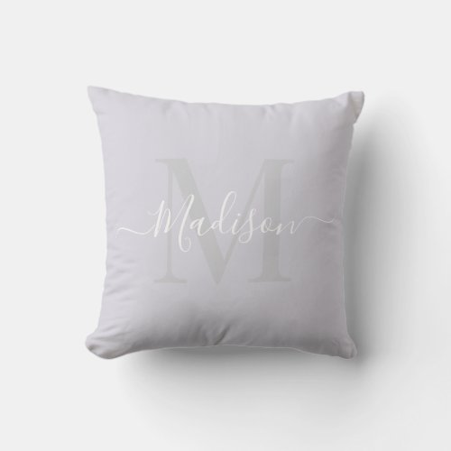 Solid Pastel Lavender Gray Custom Monogram Name Throw Pillow