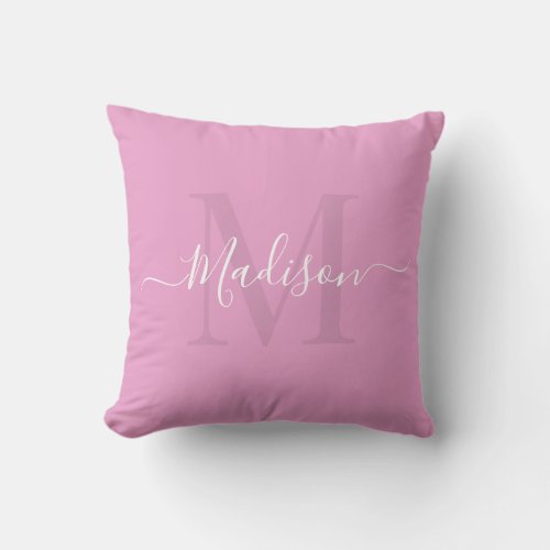 Solid Pastel Lavender Pink Custom Monogram Name Throw Pillow