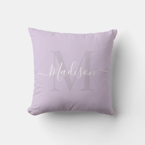 Solid Pastel Lavender Purple Custom Monogram Name Throw Pillow