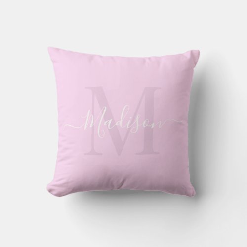 Solid Pastel Light Pink Custom Monogram Name Throw Pillow