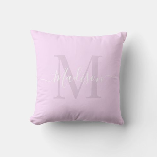 Solid Pastel Light Purple Custom Monogram Name Throw Pillow