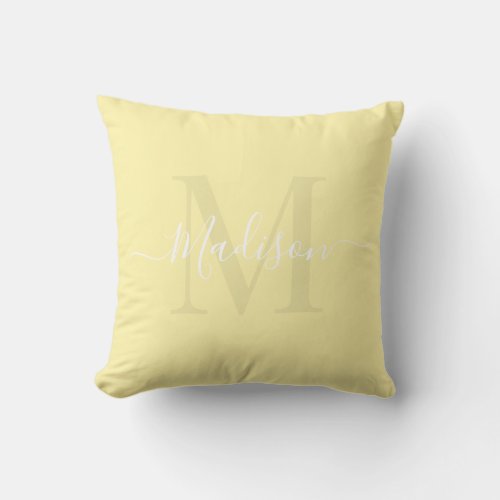 Solid Pastel Light Yellow Custom Monogram Name Throw Pillow