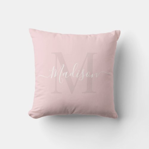 Solid Pastel Mini Pink Custom Monogram Name Throw Pillow
