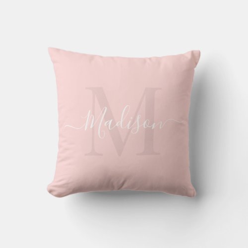 Solid Pastel Misty Rose Pink Custom Monogram Name Throw Pillow