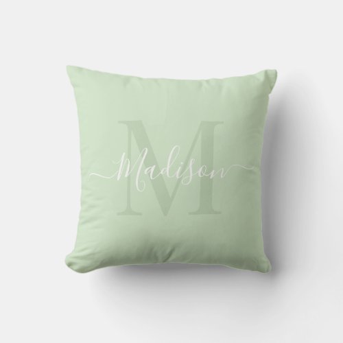 Solid Pastel Nyanza Green Custom Monogram Name Throw Pillow