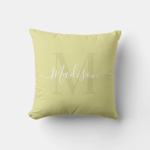 Solid Pastel Olive Green Custom Monogram Name Throw Pillow