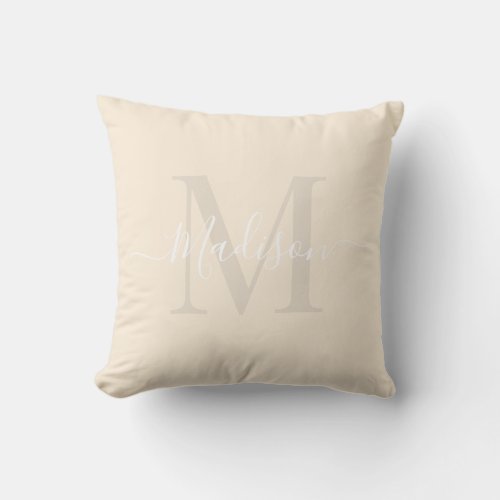 Solid Pastel Pale Almond Custom Monogram Name Throw Pillow