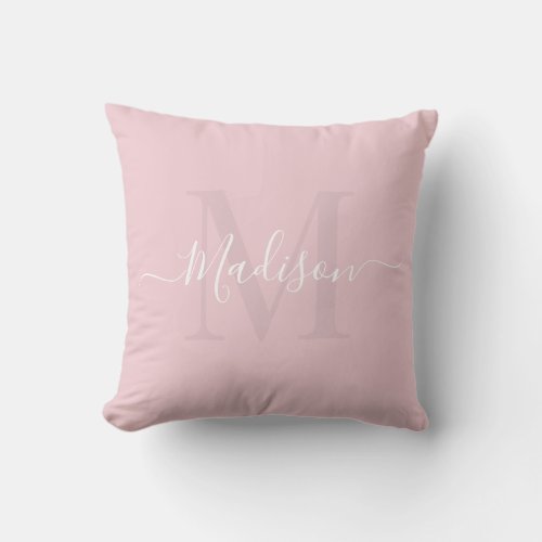 Solid Pastel Pale Candy Pink Custom Monogram Name Throw Pillow