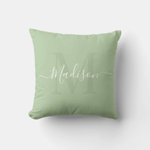 Solid Pastel Pale Green Custom Monogram Name Throw Pillow