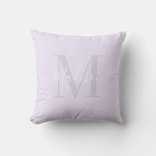 Solid Pastel Pale Purple Custom Monogram Name Throw Pillow